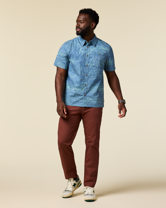 Estival Button Up Shirt - Print - Men's - Waves Steel Blue - US 8362
