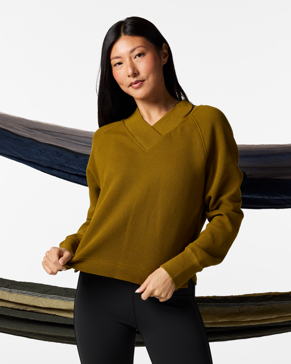 Atajo Long-Sleeve Waffle V-Neck - Women's - Log Cabin - US 9528