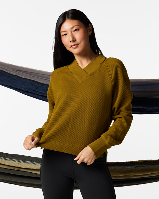 Atajo Long-Sleeve Waffle V-Neck - Women's - Log Cabin - US 9528