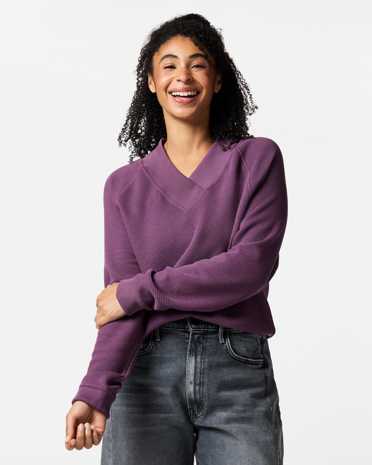 Atajo Long-Sleeve Waffle V-Neck - Women's - Mystic - US 2143