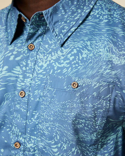 Estival Button Up Shirt - Print - Men's - Waves Steel Blue - US 8362